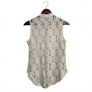 Sleeveless Cream Crochet Button-Front Top